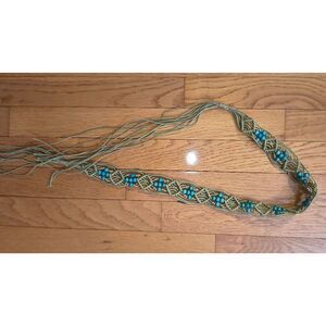 Hippie Fringe Boho Belt / Vintage 1970’s Retro Bohemian Aqua and Sage Beaded Bel
